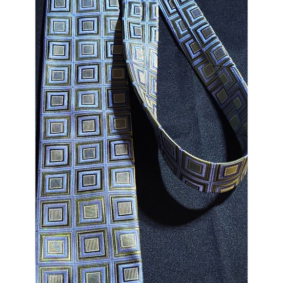 Vintage John W. Nordstrom Silk Tie Green & Blue Geometric Squares Pattern Made I - Picture 15 of 15